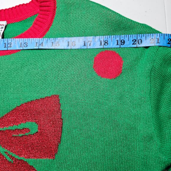 Well Worn Holiday Sweater Green with Red Metallic Bow NWT Women's M - Picture 6 of 8